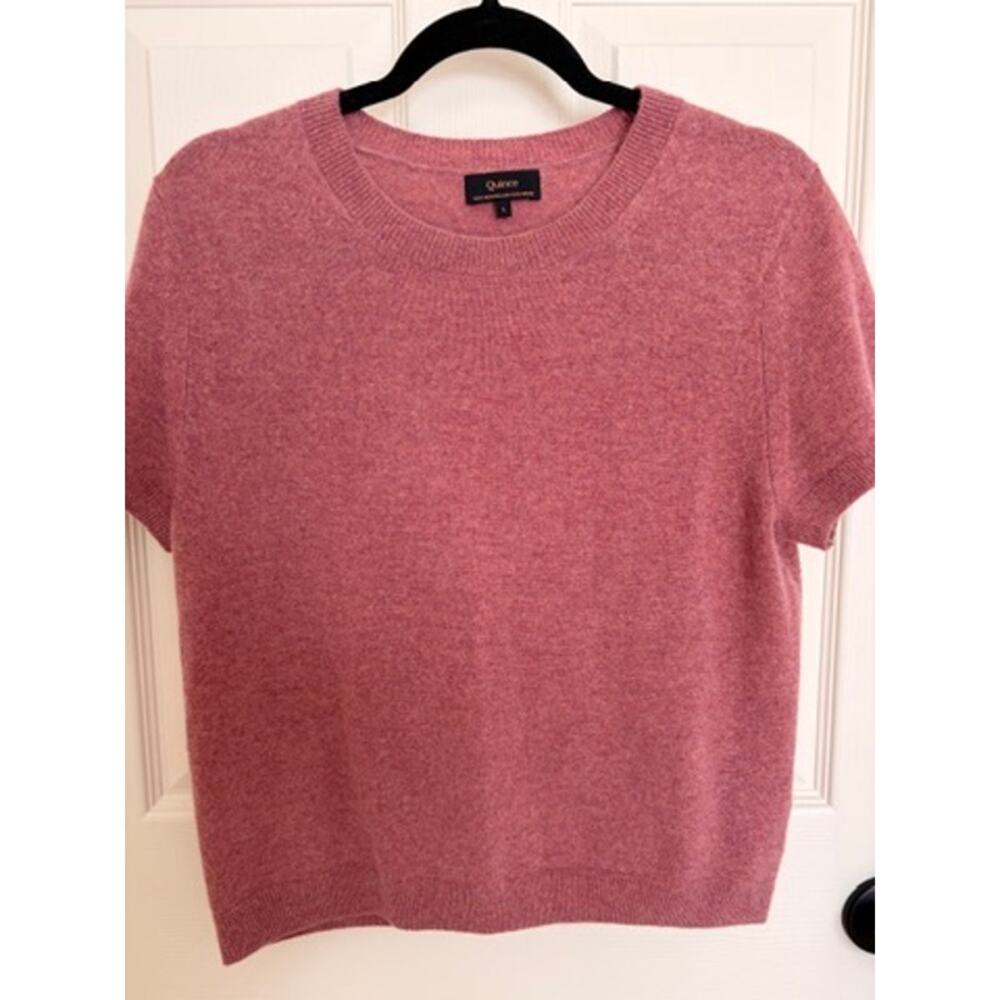 Quince 100% Mongolian Cashmere Pink Short Sleeve Sweater L - Picture 2 of 5